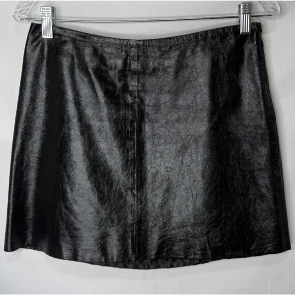 Y2K Vintage Esprit Black Leather Mini Skirt S Fully Lined 28" Waist Iconic - Picture 7 of 11